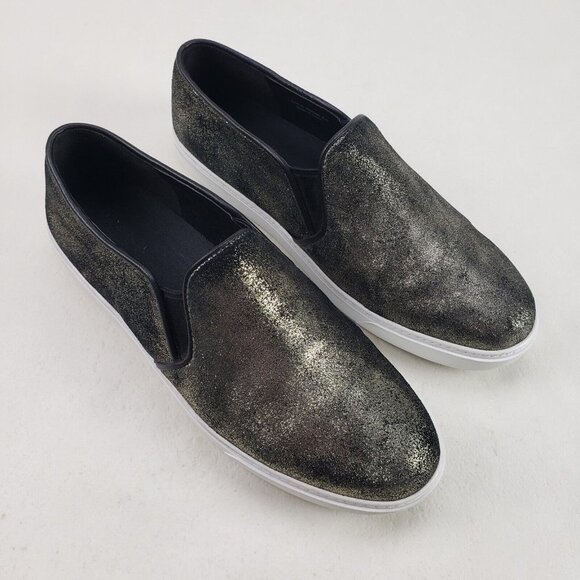 Cole Haan Slip On Sneaker Womens 8.5 B Black Gold Leather Flat Casual Shoe - Picture 1 of 10